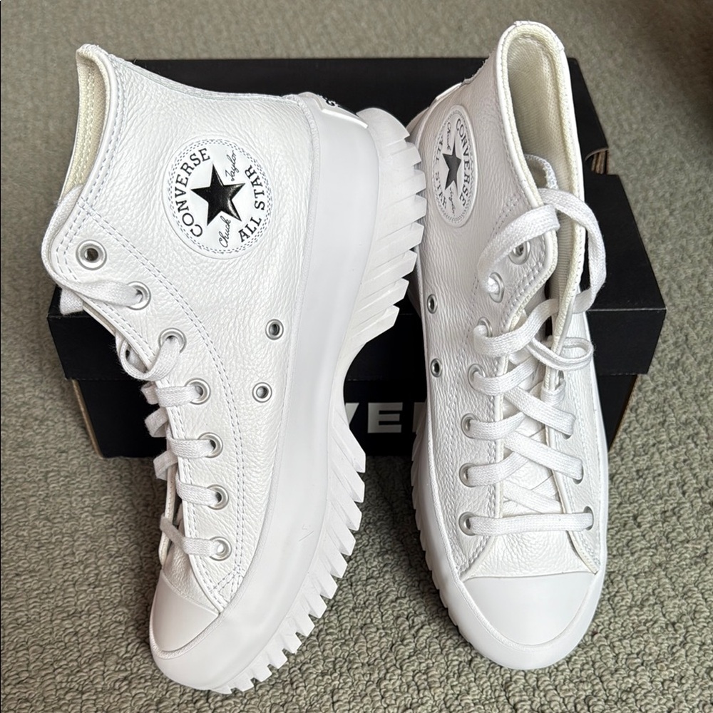 Converse All Star White Leather Platform Sneakers